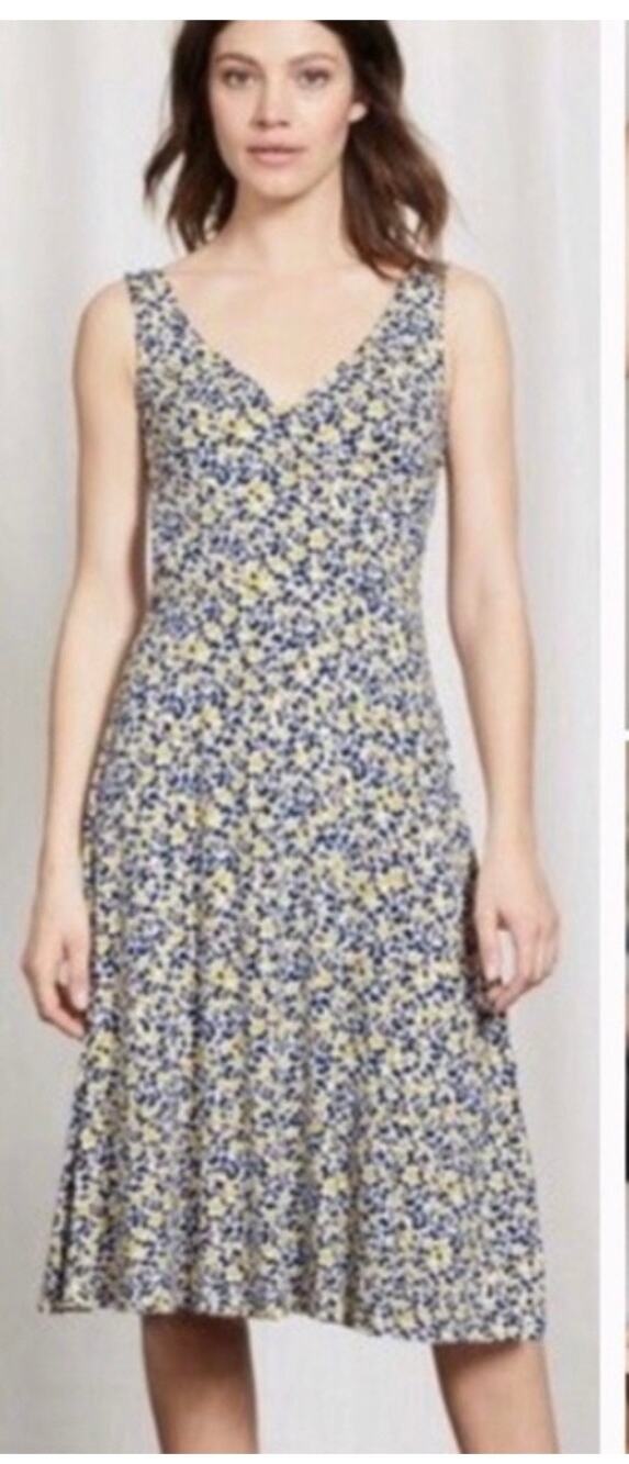 Boden A-Line Dress Women's 6R Yellow Blue Knee Length Sleeveless V-Neck Pullover